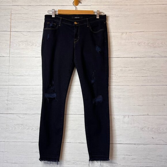 J Brand Jeans Womens Size 28 Dark Washed Cropped Distressed Indigo Exposure - Picture 4 of 16